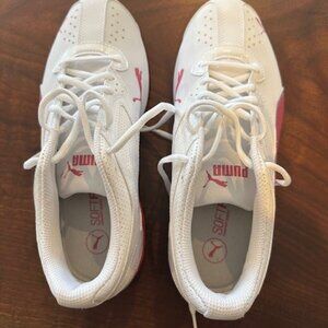 Women's Size 10 White and Pink Puma Tennis Shoes